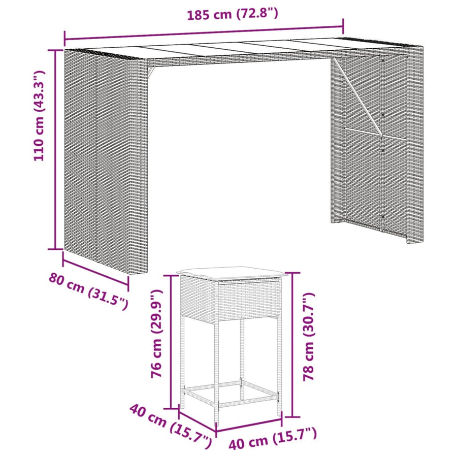 9-Delige Tuinbarset Met Kussens Poly Rattan 8