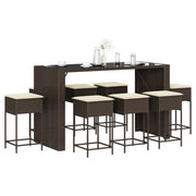 Tuinbarset 9-delig poly rattan bruin met kussens