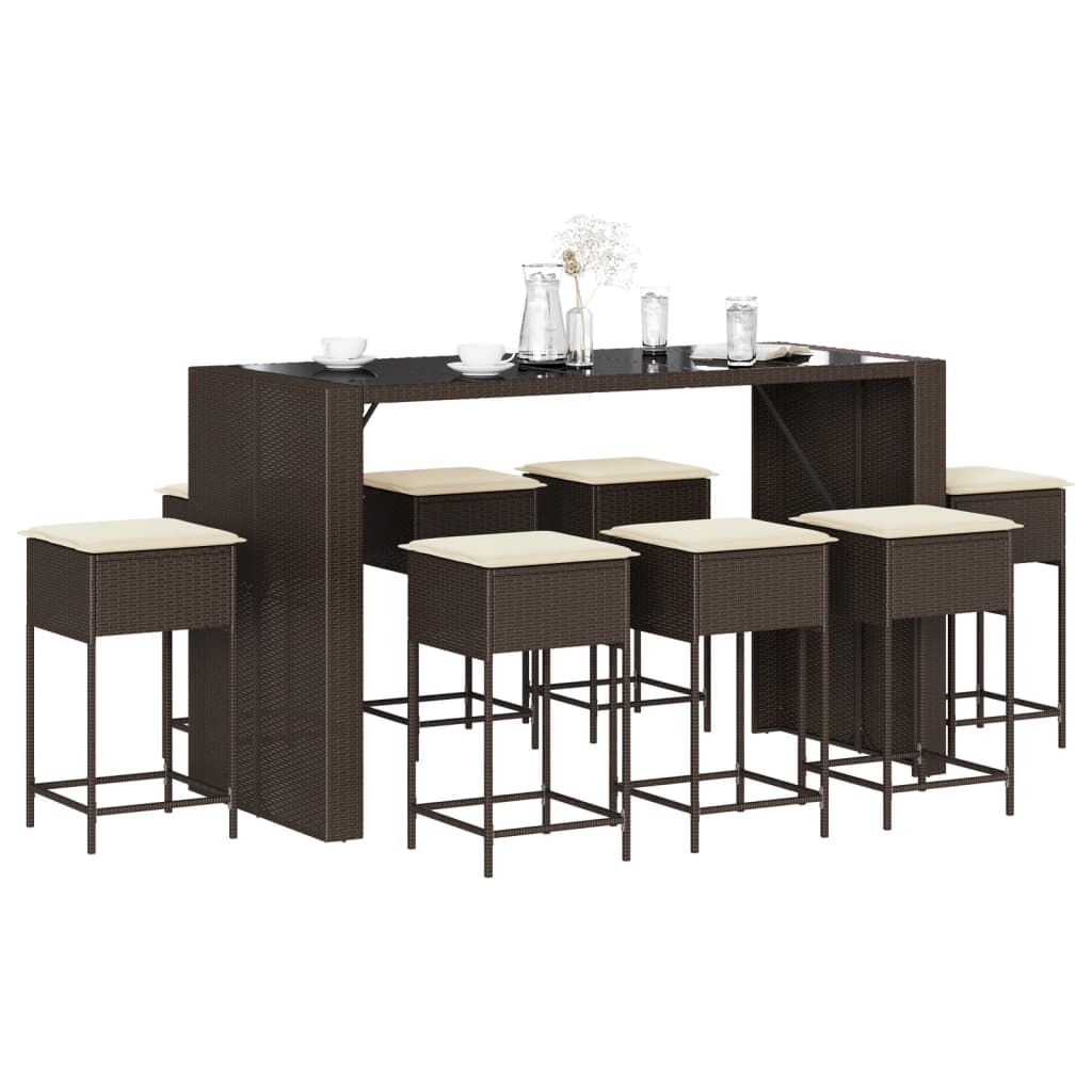 9-Delige Tuinbarset Met Kussens Poly Rattan 8