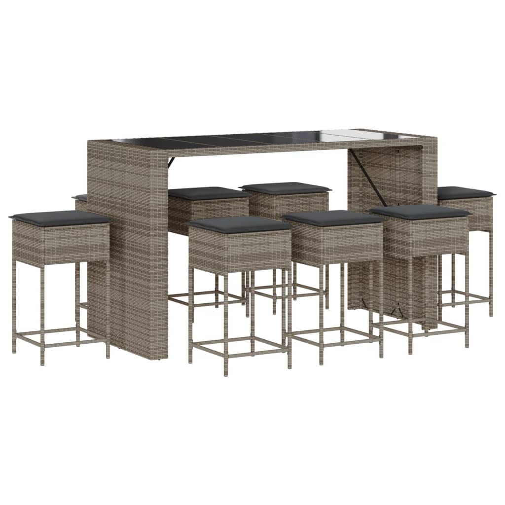 9-Delige Tuinbarset Met Kussens Poly Rattan 8