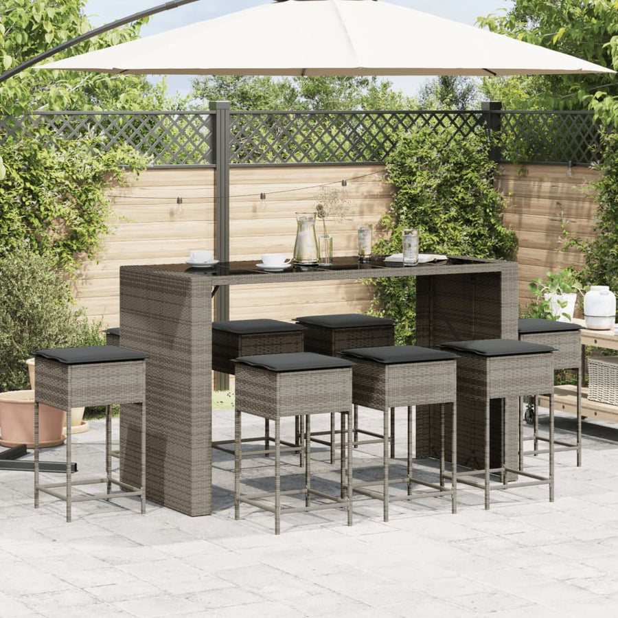9-Delige Tuinbarset Met Kussens Poly Rattan 8