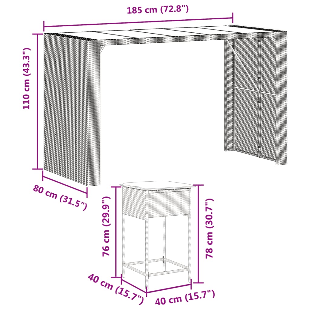 9-Delige Tuinbarset Met Kussens Poly Rattan 8