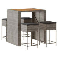 5-delige Tuinbarset met kussens poly rattan grijs