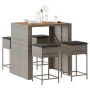 Tuinbarset 5-delig poly rattan grijs acaciahout