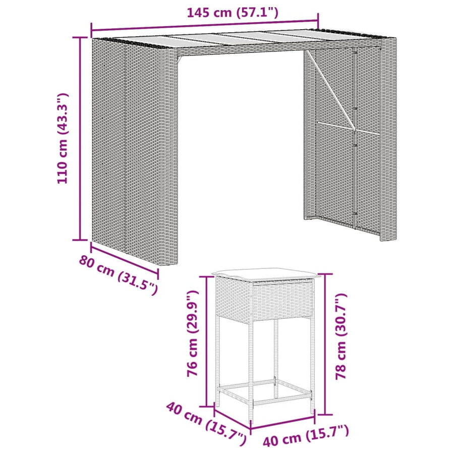 7-Delige Tuinbarset Met Kussens Poly Rattan 6