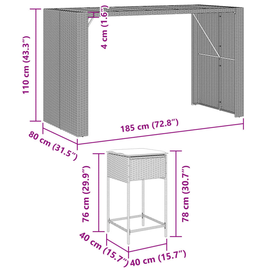 9-Delige Tuinbarset Met Kussens Poly Rattan 8