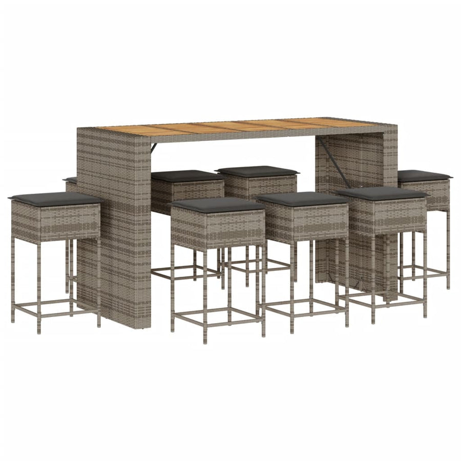 9-Delige Tuinbarset Met Kussens Poly Rattan 8