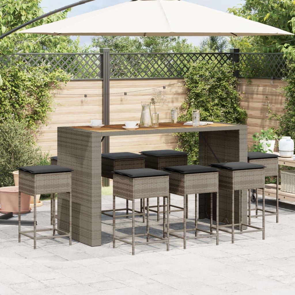 9-Delige Tuinbarset Met Kussens Poly Rattan 8