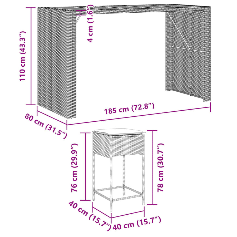 9-Delige Tuinbarset Met Kussens Poly Rattan 8