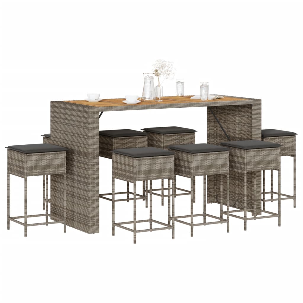 9-Delige Tuinbarset Met Kussens Poly Rattan 8