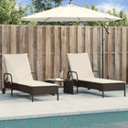 Sunloungers 2 pcs with cushions poly rattan brown