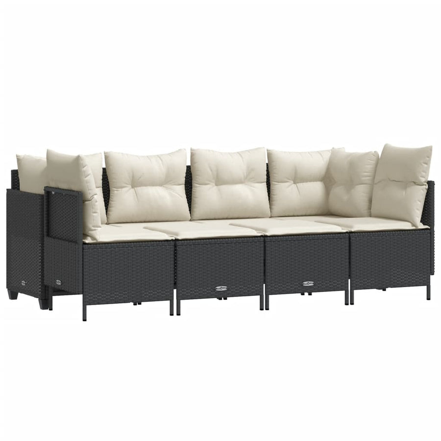 5-delige Loungeset met kussens poly rattan zwart