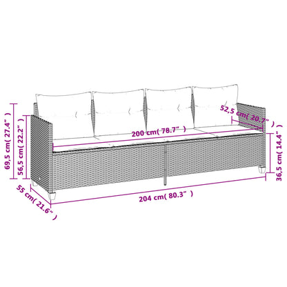 5-delige Loungeset met kussens poly rattan zwart