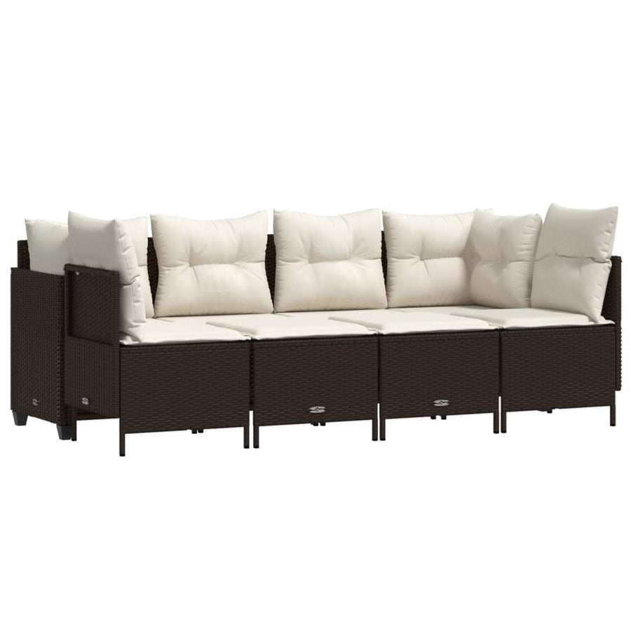 5-delige Loungeset met kussens poly rattan bruin