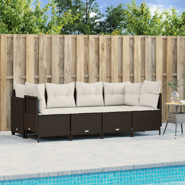 5-delige Loungeset met kussens poly rattan bruin