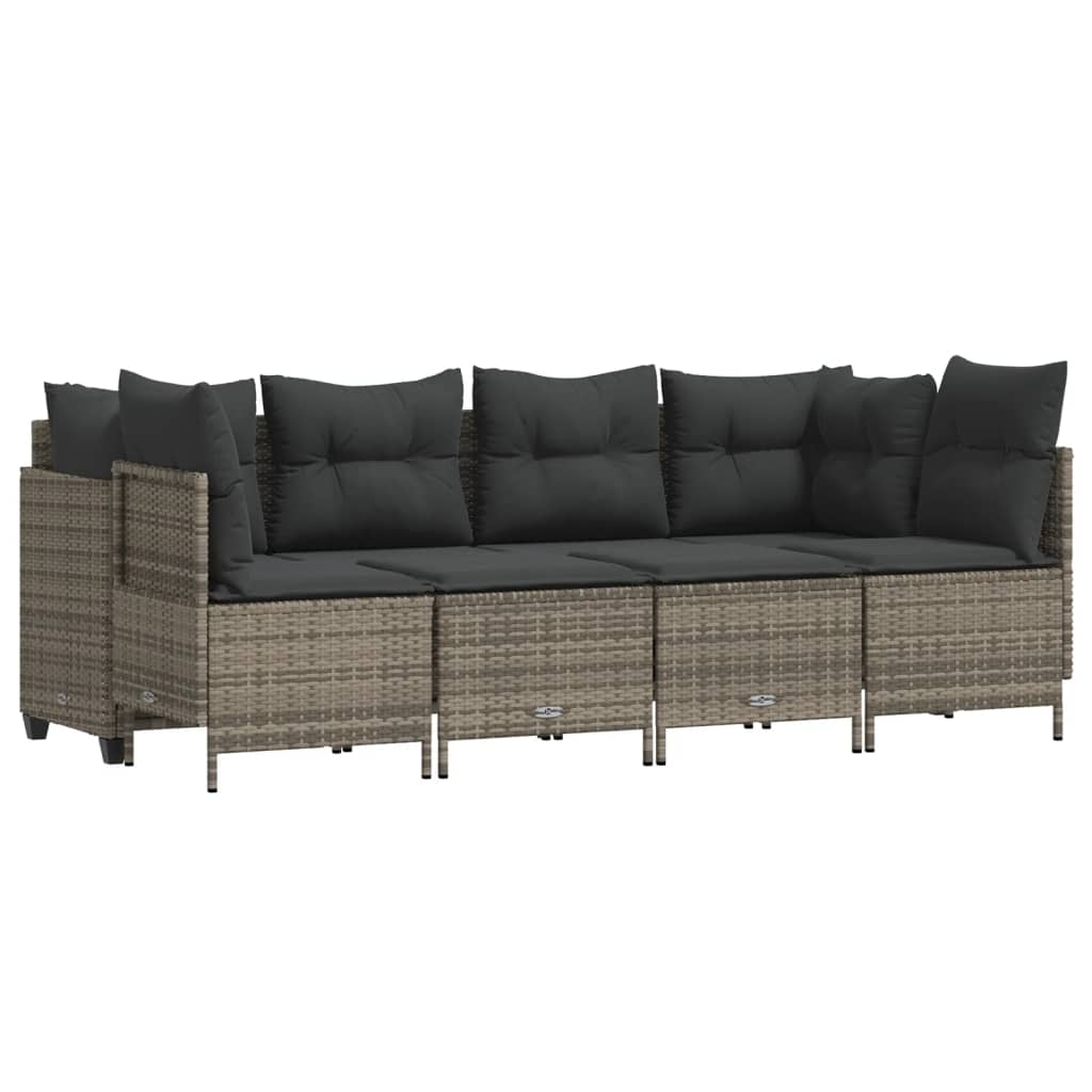 5-delige Loungeset met kussens poly rattan grijs