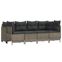 5-delige Loungeset met kussens poly rattan grijs