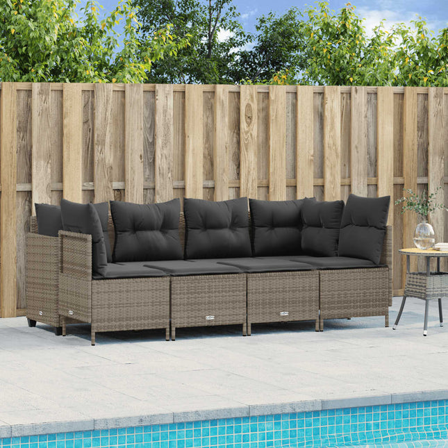 5-delige Loungeset met kussens poly rattan grijs