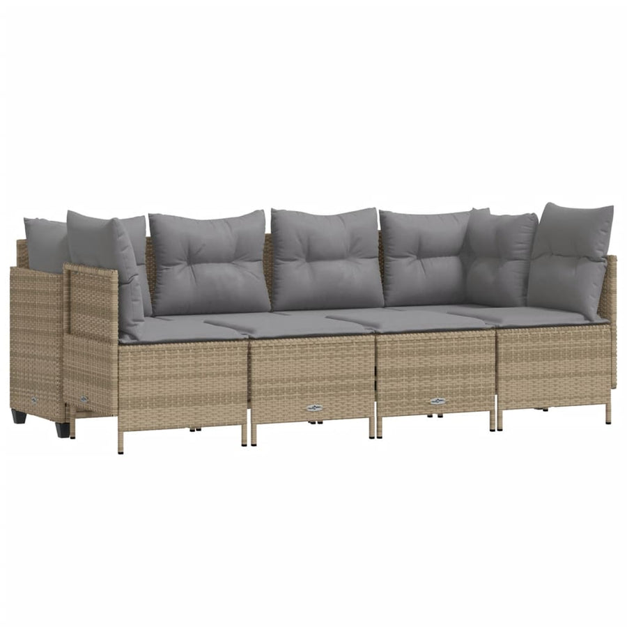 5-delige Loungeset met kussens poly rattan beige