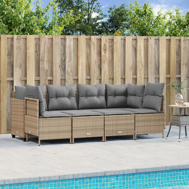 5-delige Loungeset met kussens poly rattan beige