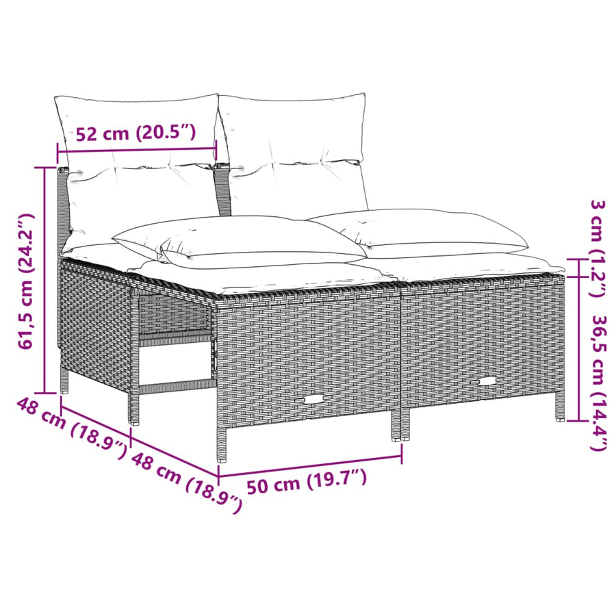 5-delige Loungeset met kussens poly rattan lichtgrijs
