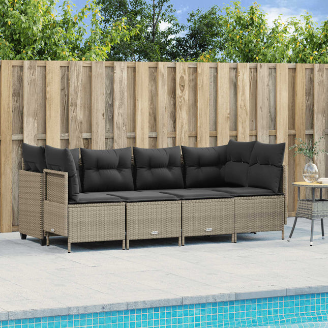 5-delige Loungeset met kussens poly rattan lichtgrijs