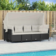 Loungeset 5-delig poly rattan zwart met luifel