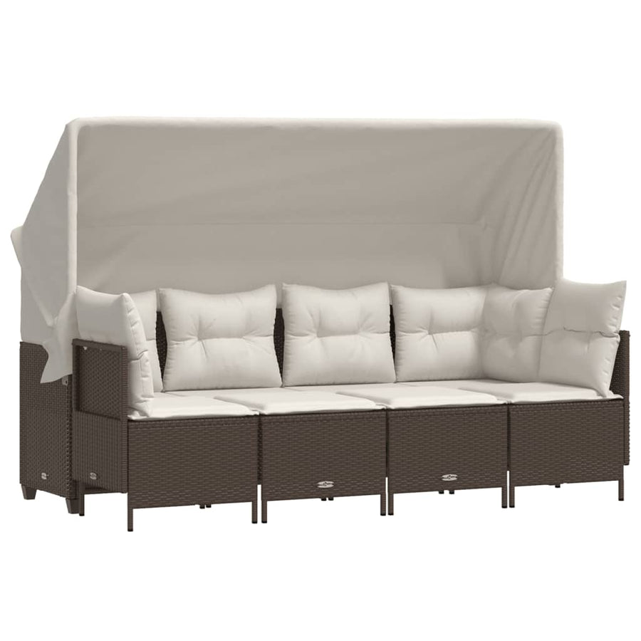 5-delige Loungeset met kussens poly rattan bruin