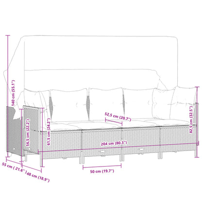 5-delige Loungeset met kussens poly rattan bruin