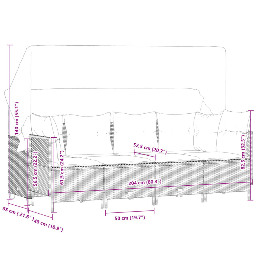 5-delige Loungeset met kussens poly rattan bruin