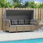 5-delige Loungeset met kussens poly rattan beige