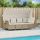 5-delige Loungeset met kussens poly rattan beige