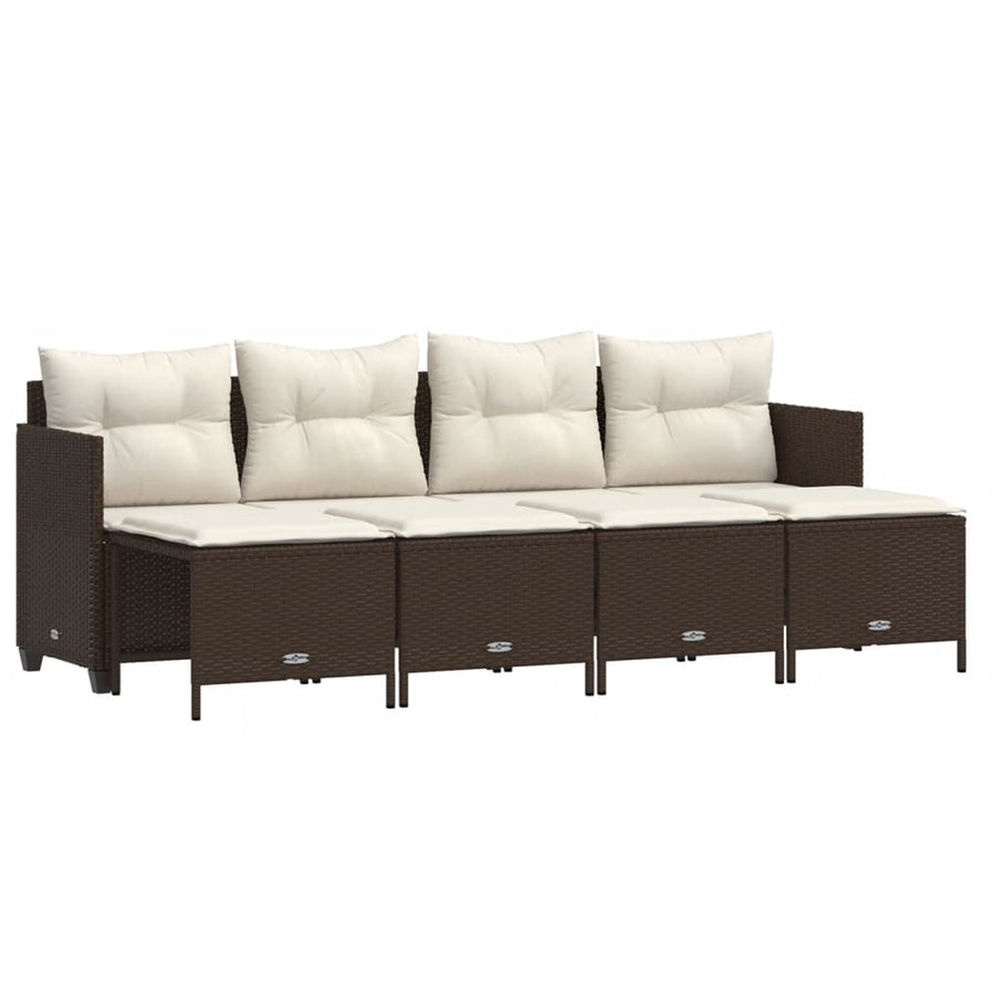 5-delige Loungeset met kussens poly rattan bruin