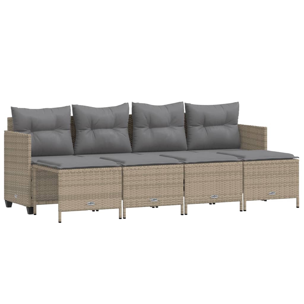5-delige Loungeset met kussens poly rattan beige