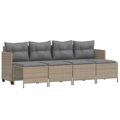 5-delige Loungeset met kussens poly rattan beige