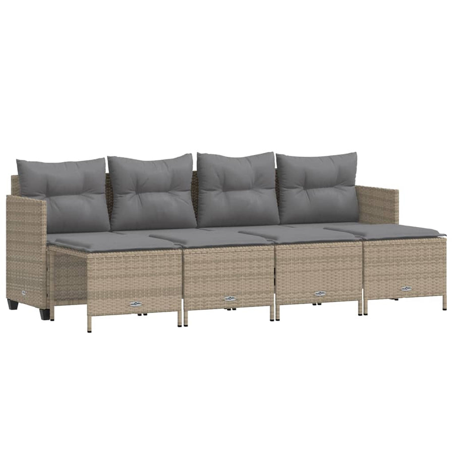 5-delige Loungeset met kussens poly rattan beige