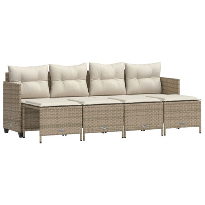 5-delige Loungeset met kussens poly rattan beige