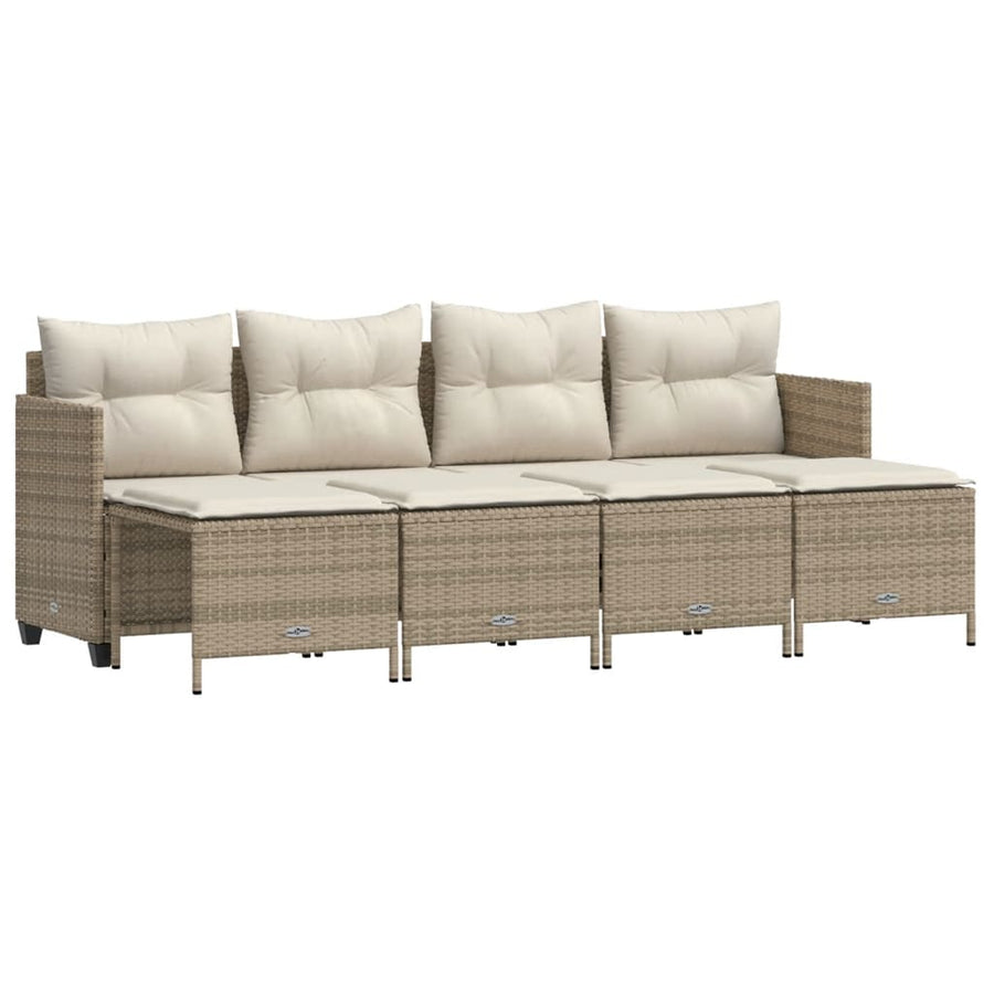5-delige Loungeset met kussens poly rattan beige