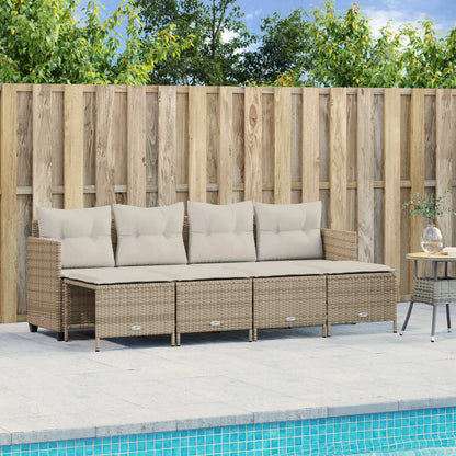 5-delige Loungeset met kussens poly rattan beige