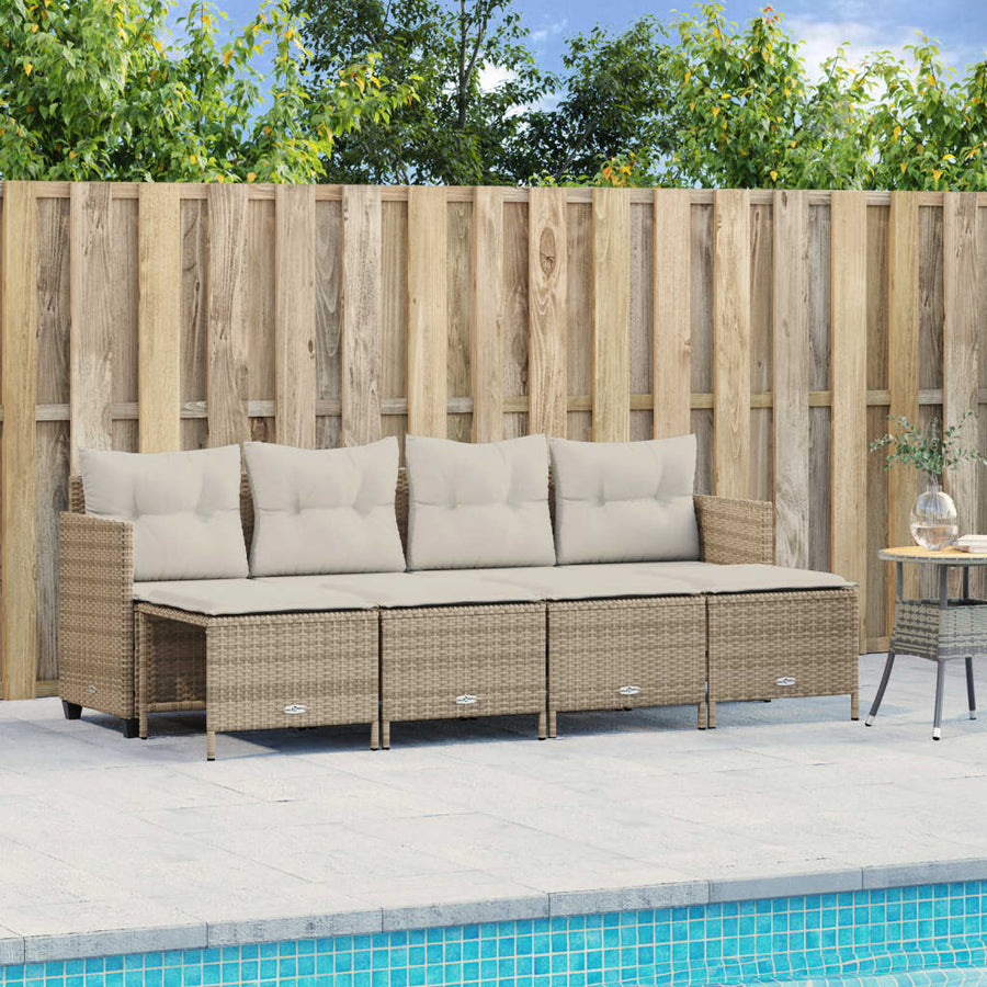5-delige Loungeset met kussens poly rattan beige