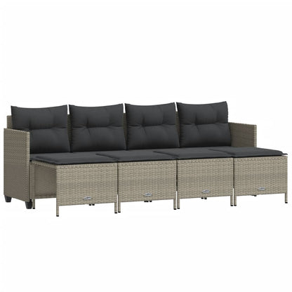 5-delige Loungeset met kussens poly rattan lichtgrijs