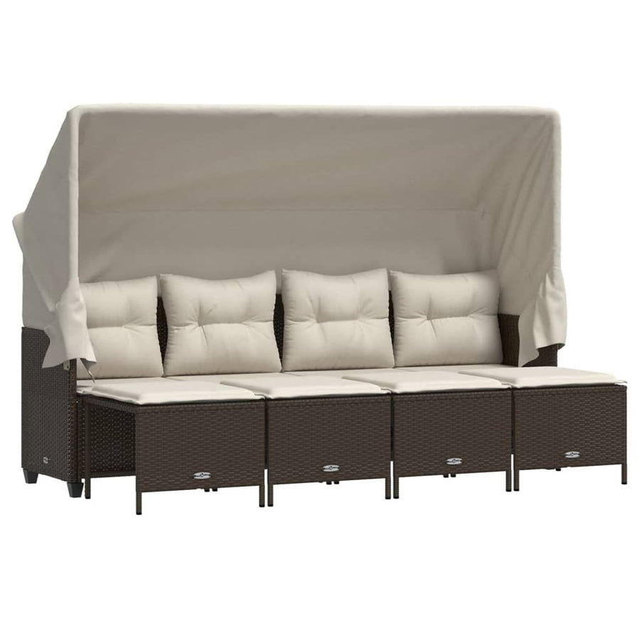 5-delige Loungeset met kussens poly rattan bruin