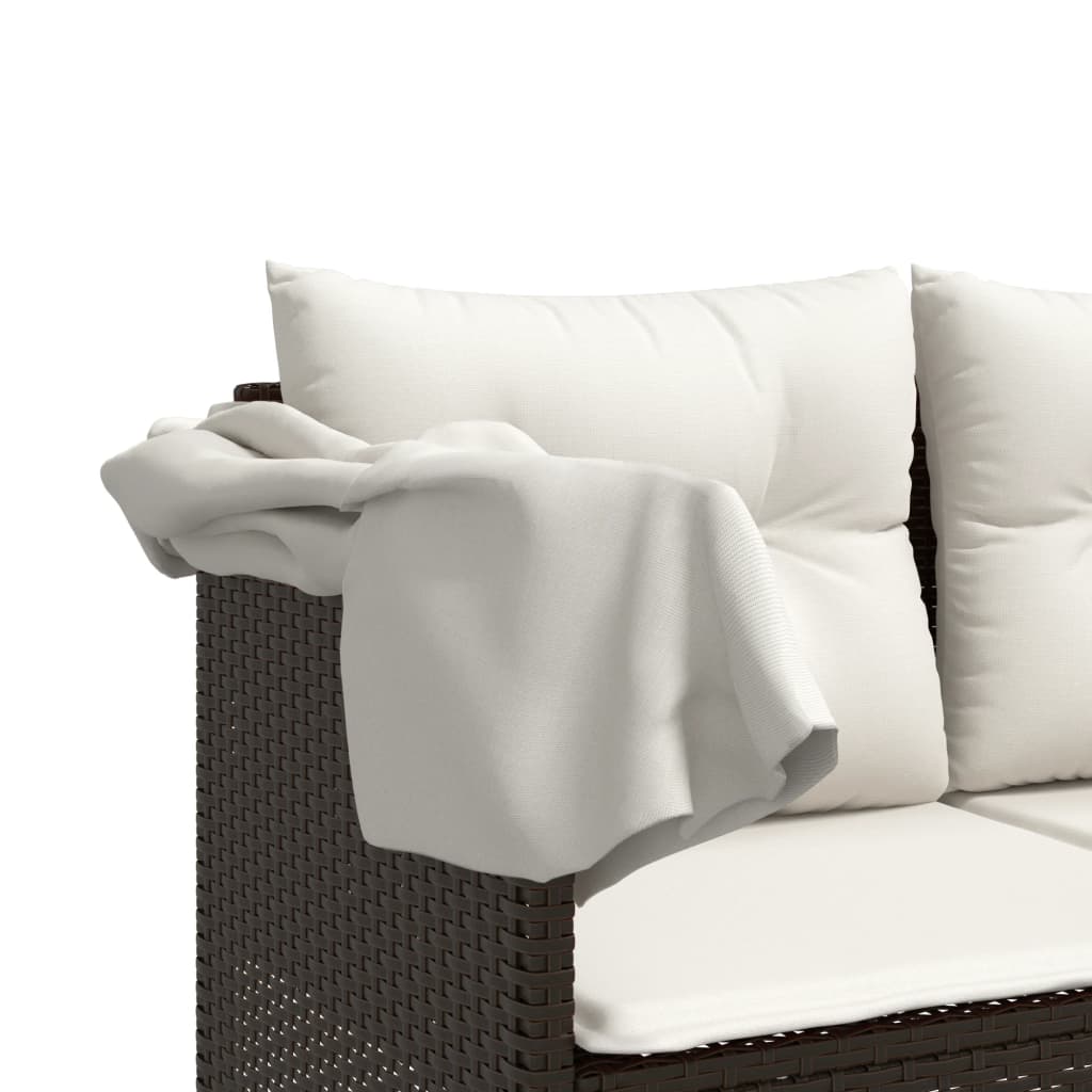 5-delige Loungeset met kussens poly rattan bruin