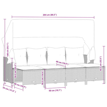 5-delige Loungeset met kussens poly rattan bruin