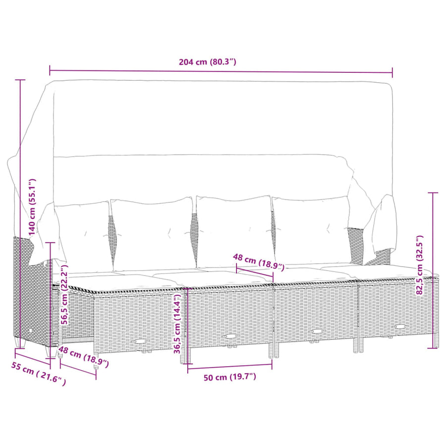 5-delige Loungeset met kussens poly rattan bruin