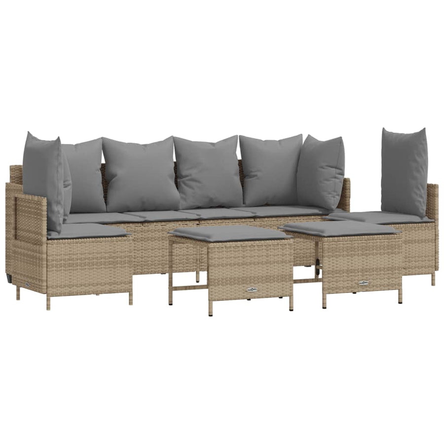 5-delige Loungeset met kussens poly rattan beige