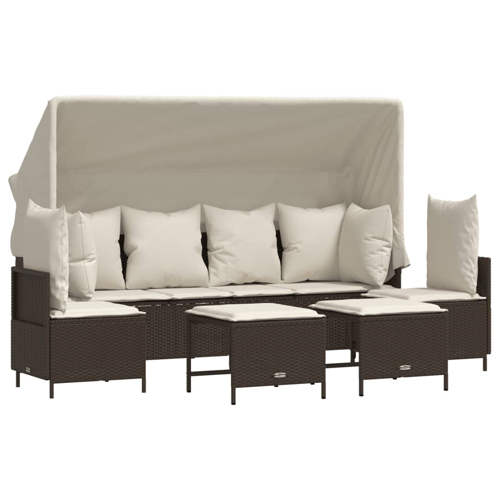 5-delige Loungeset met kussens poly rattan bruin