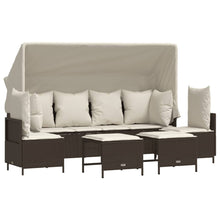 5-delige Loungeset met kussens poly rattan bruin