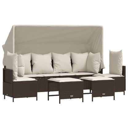 5-delige Loungeset met kussens poly rattan bruin