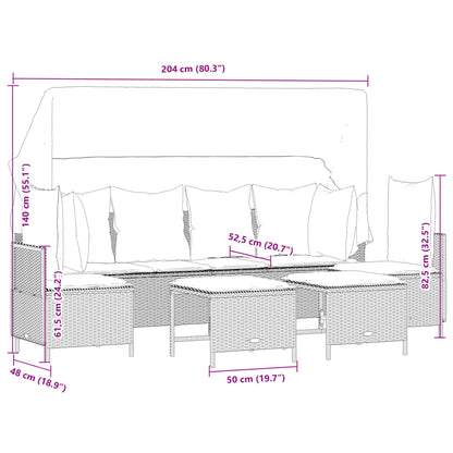 5-delige Loungeset met kussens poly rattan bruin